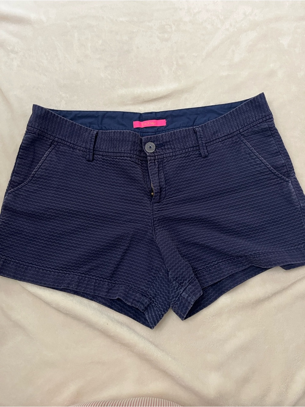 Lilly Pulitzer Navy Textured Cotton Blend Shorts